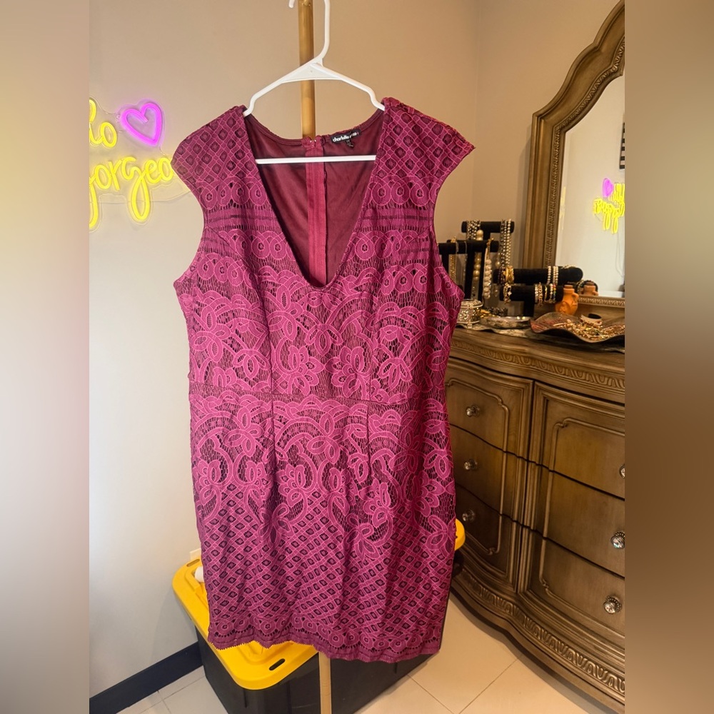 Charlotte Russe Magenta Backless Lace Dress